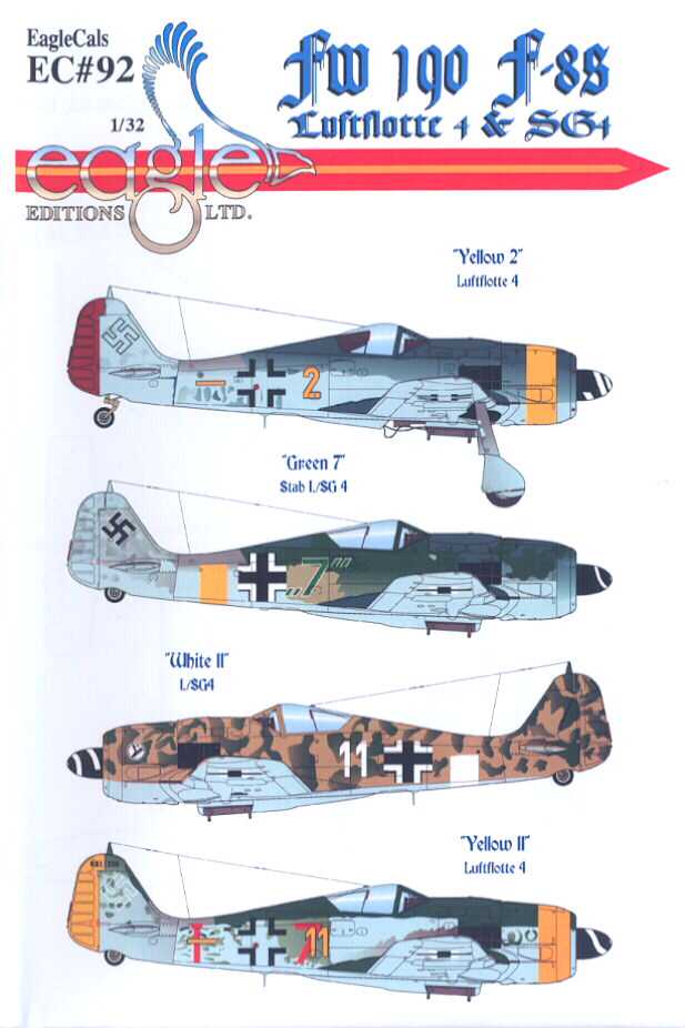 Eaglecals Decals 1 32 Focke Wulf Fw 190 F 8 Fighter Luftflotte 4 Sg 4